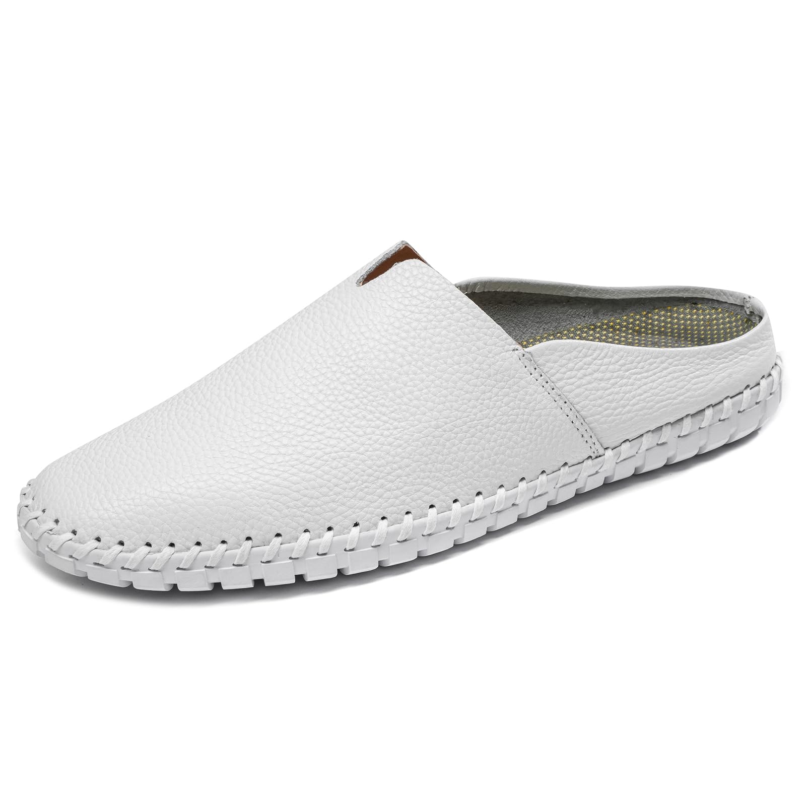 Men’s Slip-On Loafers Mules Clog Handmade Leather Slippers Hand Stitched no-Heel Casual Shoes for Men Breathable Comfortable Soft