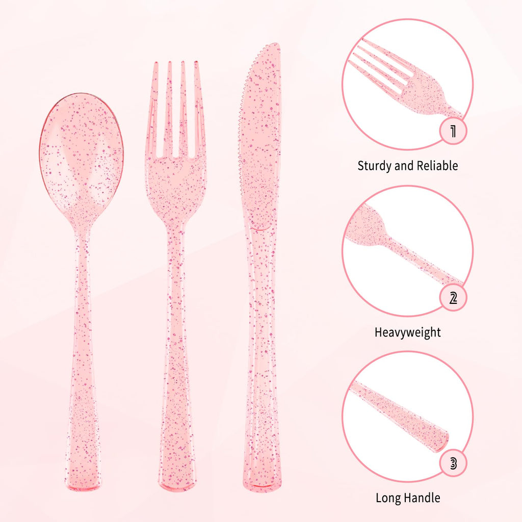 150 Pack Plastic Silverware,Disposable Cutlery Set Heavy Duty Utensil Sets 50 Forks 50 Knives 50 Spoons for Brithday, Wedding,Home School Party Picnics Restaurant Outdoor Events (Black)