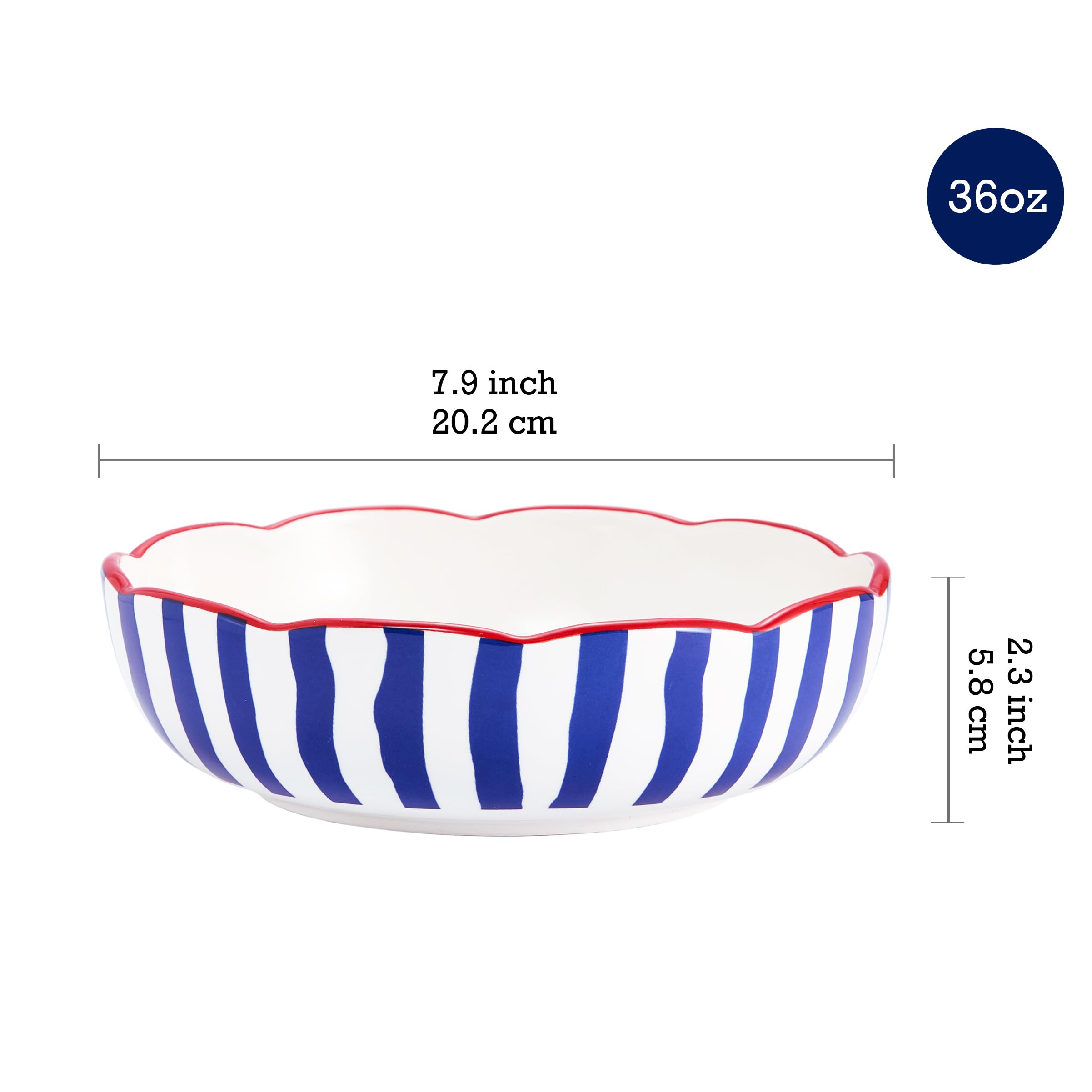 Bico Blue Talavera Pasta Bowls, 35oz Salad Bowl Set of 4, Large Ceramic Serving Dinner Bowls for Soup and Cereal, Microwave and Dishwasher Safe, Gift for Housewarming and Thanksgiving