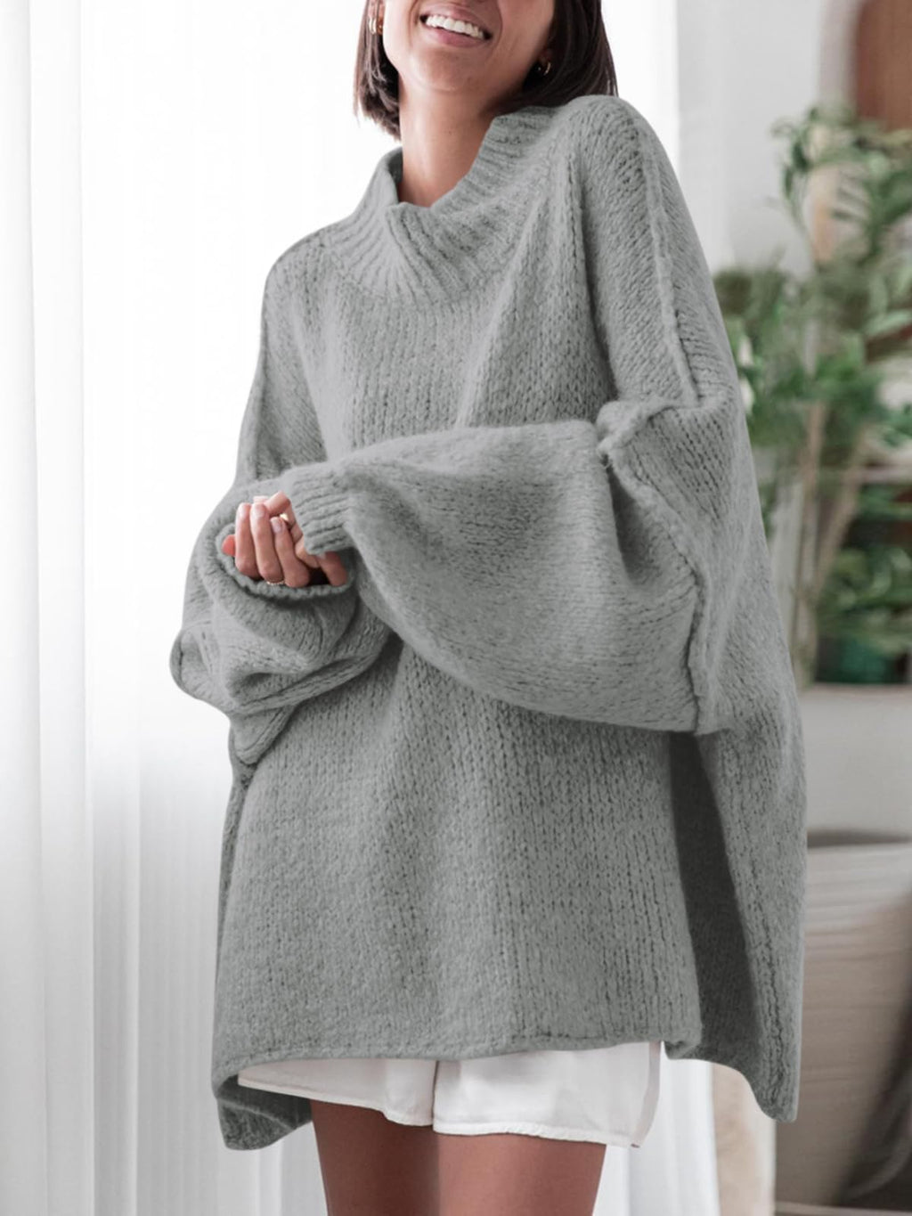 Saodimallsu Womens Oversized Sweaters Mock Neck Batwing Long Sleeve 2026 Fall Trendy Ribbed Knit Casual Tunic Sweater
