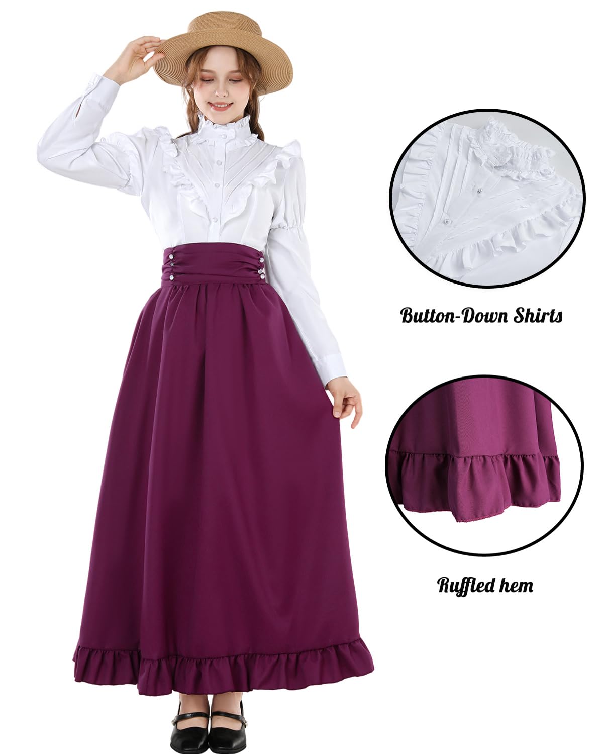Victorian Dress for Women 2-Pieces 1800s Edwardian Dress Ball Gown Renaissance Costume