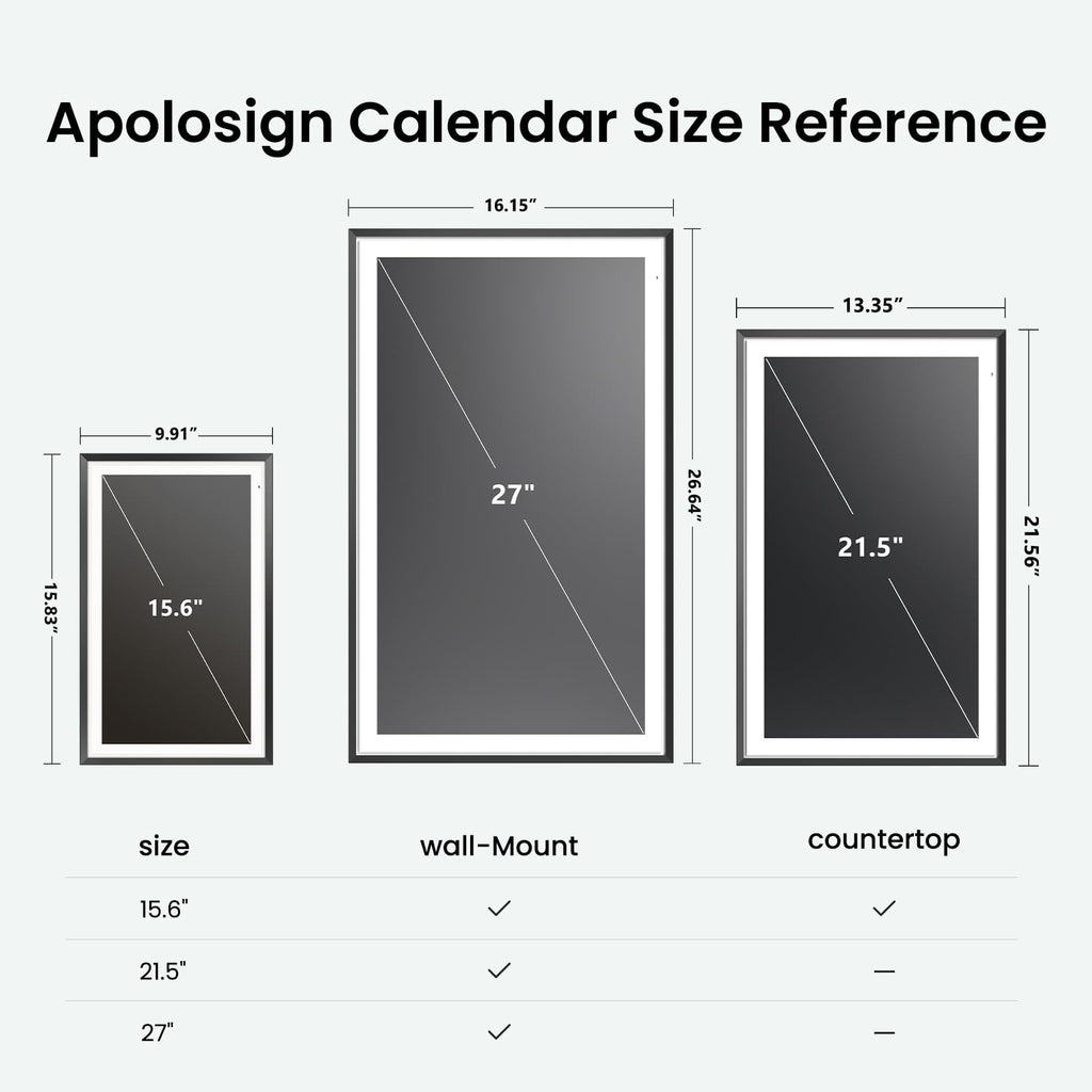 Apolosign 27-inch Digital Calendar & Smart Family Wall Planner, No Subscription, Calendar & Dashboard Dual-Mode System, Shared Touchscreen Display with Calendar Sync, Chore Charts & Family Scheduling Hub, Wall Mount Included (Black)