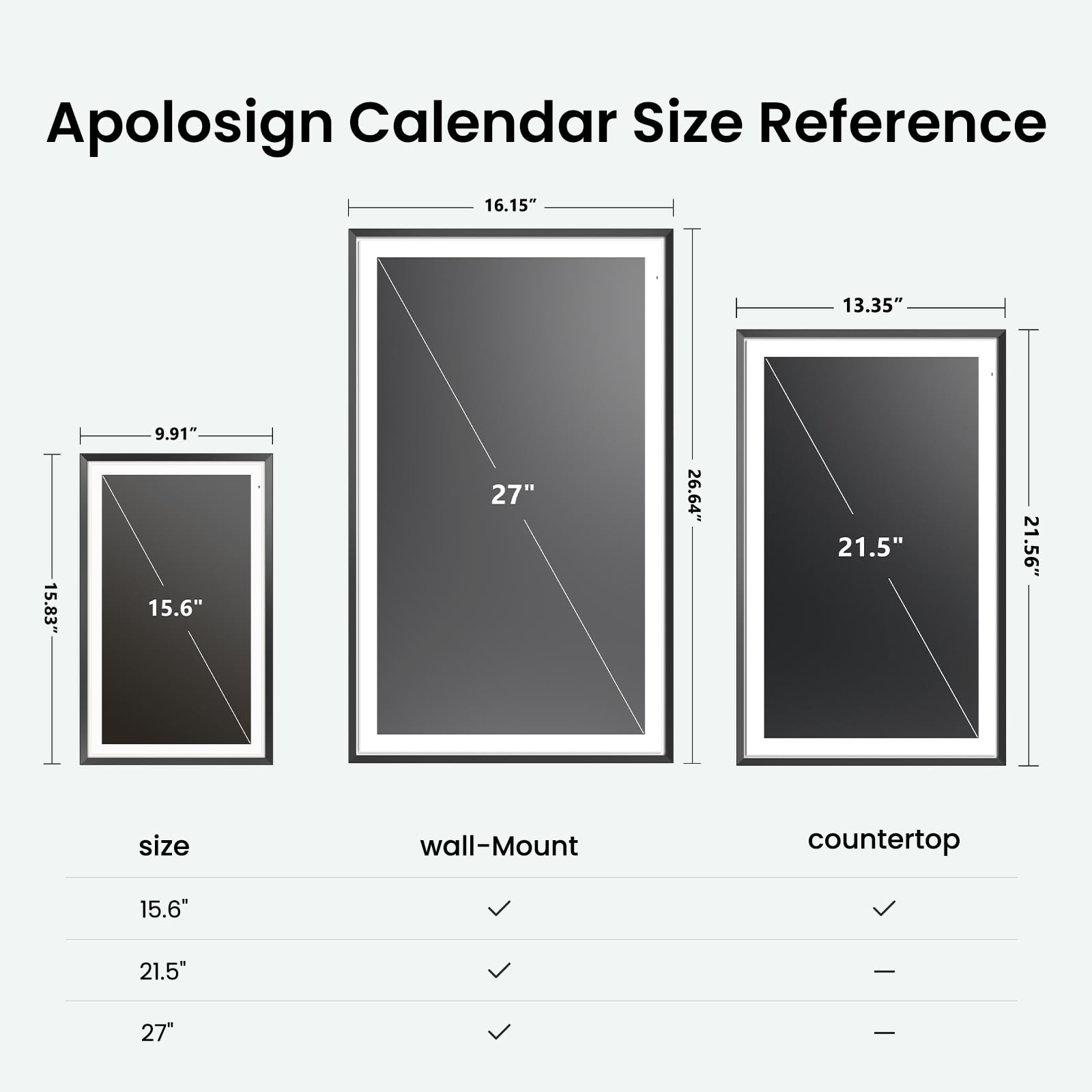 Apolosign 27-inch Digital Calendar & Smart Family Wall Planner, No Subscription, Calendar & Dashboard Dual-Mode System, Shared Touchscreen Display with Calendar Sync, Chore Charts & Family Scheduling Hub, Wall Mount Included (Black)