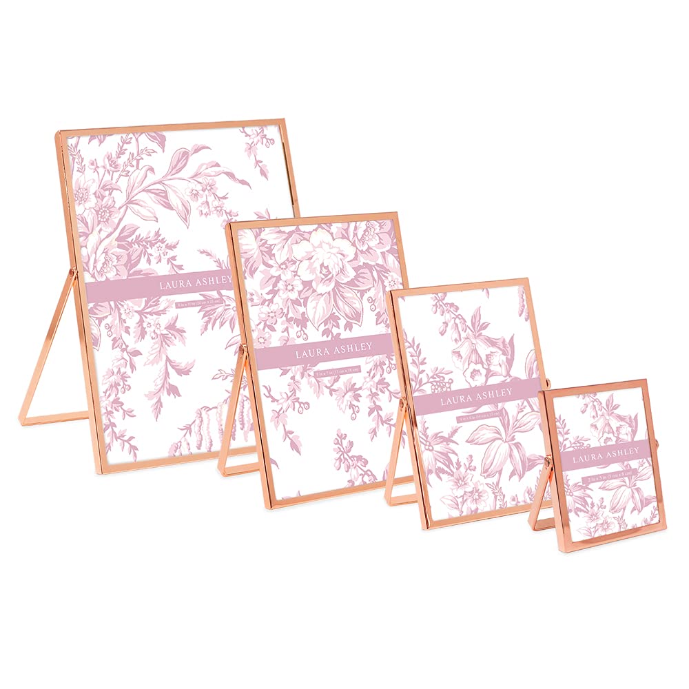 Laura Ashley 2x3 Rose Gold Flat Metal Picture Frame (Vertical) with Pull-Out Easel Stand, Made for Tabletop, Counterspace, Shelf and Desk (2x3, Rose Gold)
