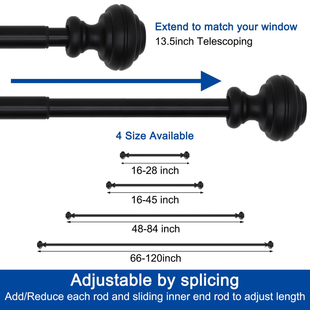 Curtain Rods for Windows 48-84 inch,3/4 inch Heavy Duty Adjustable Decorative Curtain Rod with Modern Finials,Window Rods for Bedroom, Living Room,Patio and Kitchen