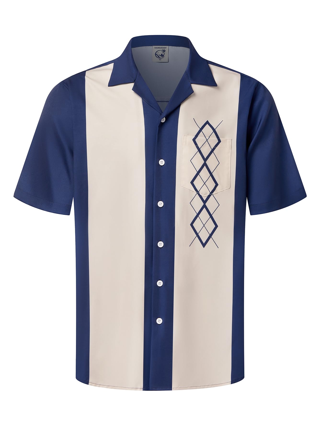Hardaddy Men's Camp Collar Retro Vintage Bowling Button Down Shirt with Pocket Casual Short Sleeve Beach Shirts Summer