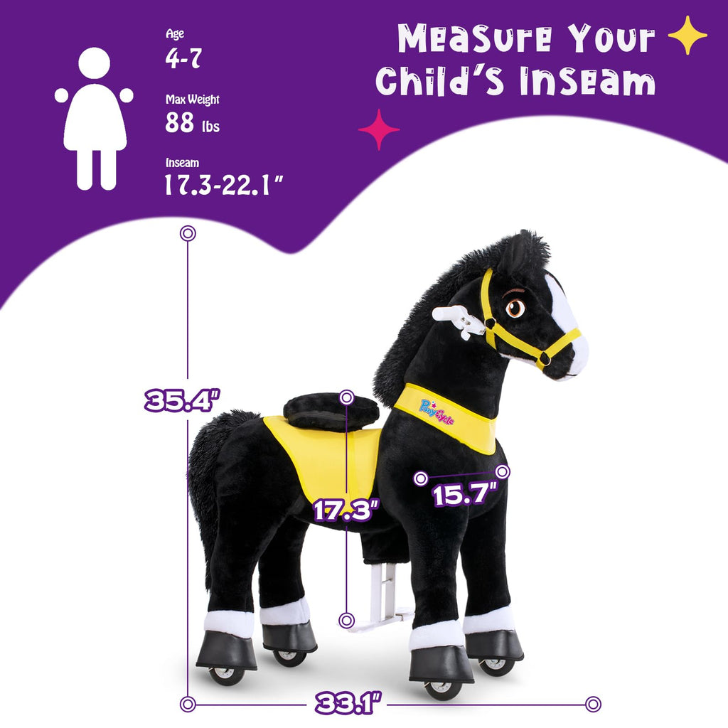 PonyCycle Ride on Toys Riding Black Horse Toys No Battery Required (with Brake/ 30" Height/Size 3) Pony Rider Walking Animals Rocking Horse Ride on Horse for Kids Riding Toys E338