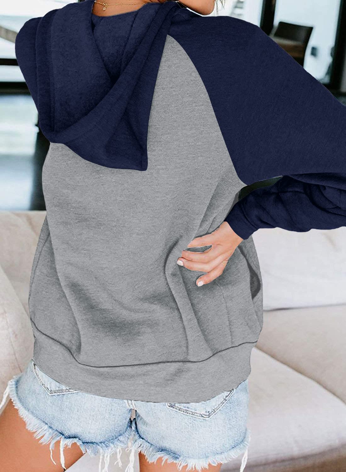 EZBELLE Women's Color Block Zip Up Hoodie Sweatshirt Casual Long Sleeve Jacket Sweater with Pockets