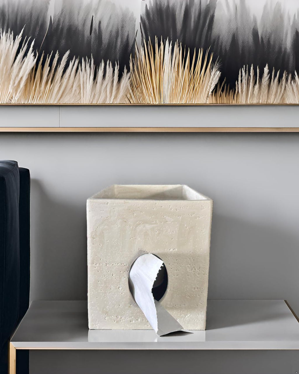 Hymmah Square Tissue Box Cover Holder with Tray,Unique Cube Design Tissue Dispenser Cover Decor for Vanity Counter Tops Also Great for Bedroom and Living Room