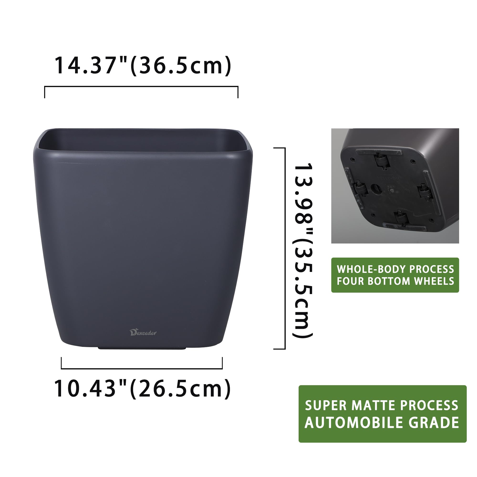 Dexceder 9x8 Self Watering Planter (Black High Gloss) | Inner Mat Design, Thickened Table Flower Plant Pot with Water Level Indicator Indoor Outdoor