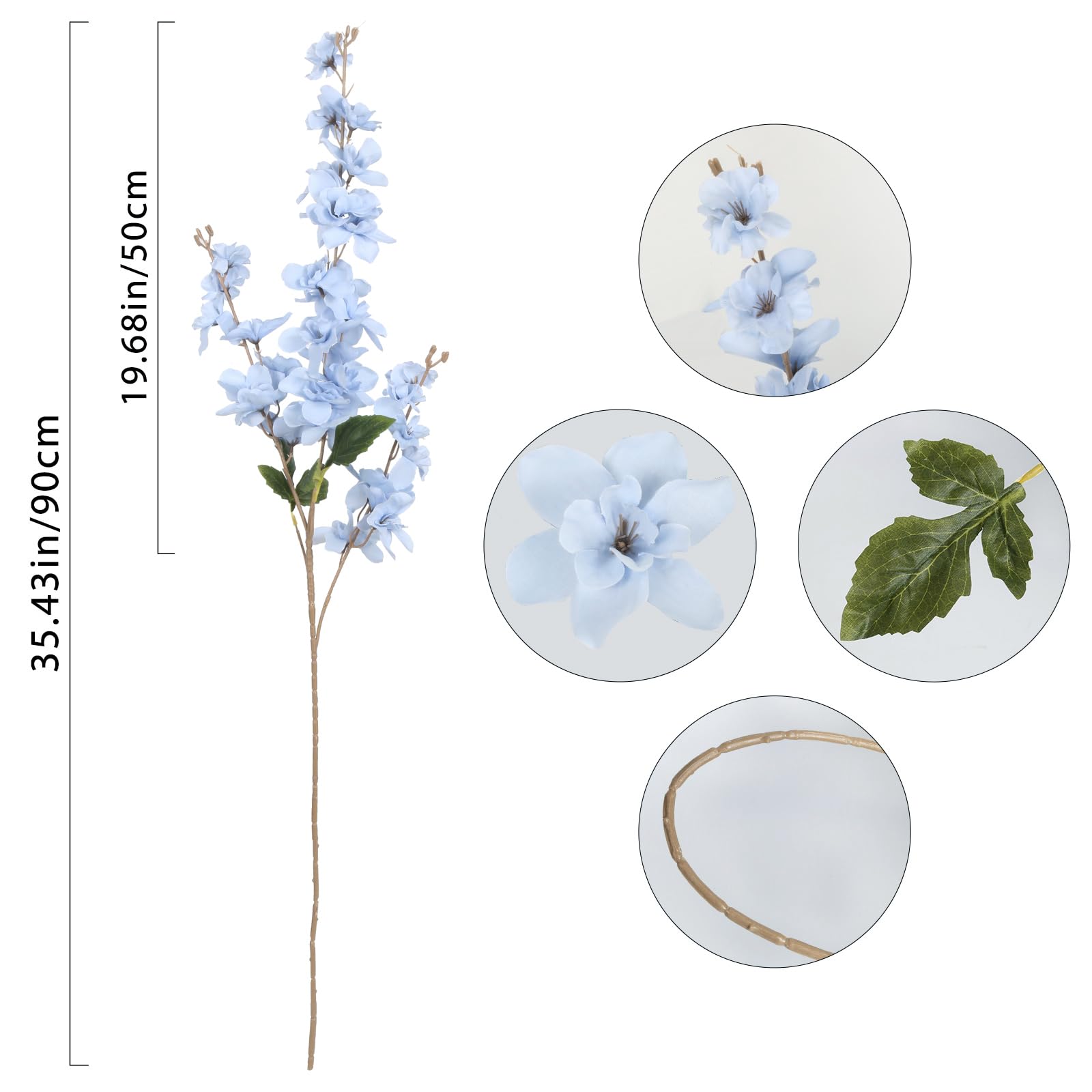 6PCS Blue Delphinium Artificial Flower Lifelike Silk Larkspur Flowers Plant 35.43" Long Stem Blossoms Fake Flowers for Tall Vase Floral Arrangements Home Table Wedding Decor(Blue)