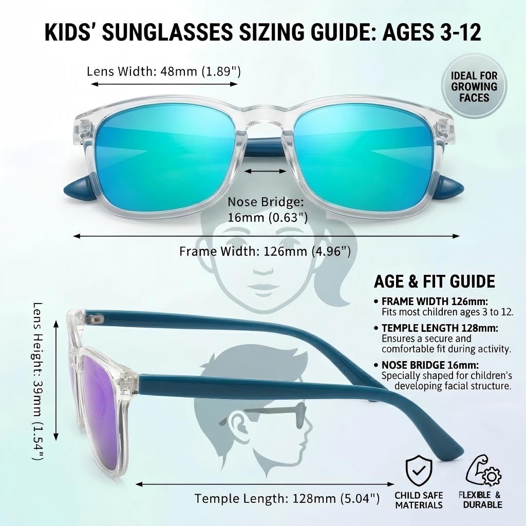 COASION Polarized Kids Sunglasses UV 400 Protection for Girls Boys Classic Retro Style Toddler Shades Age 3-12