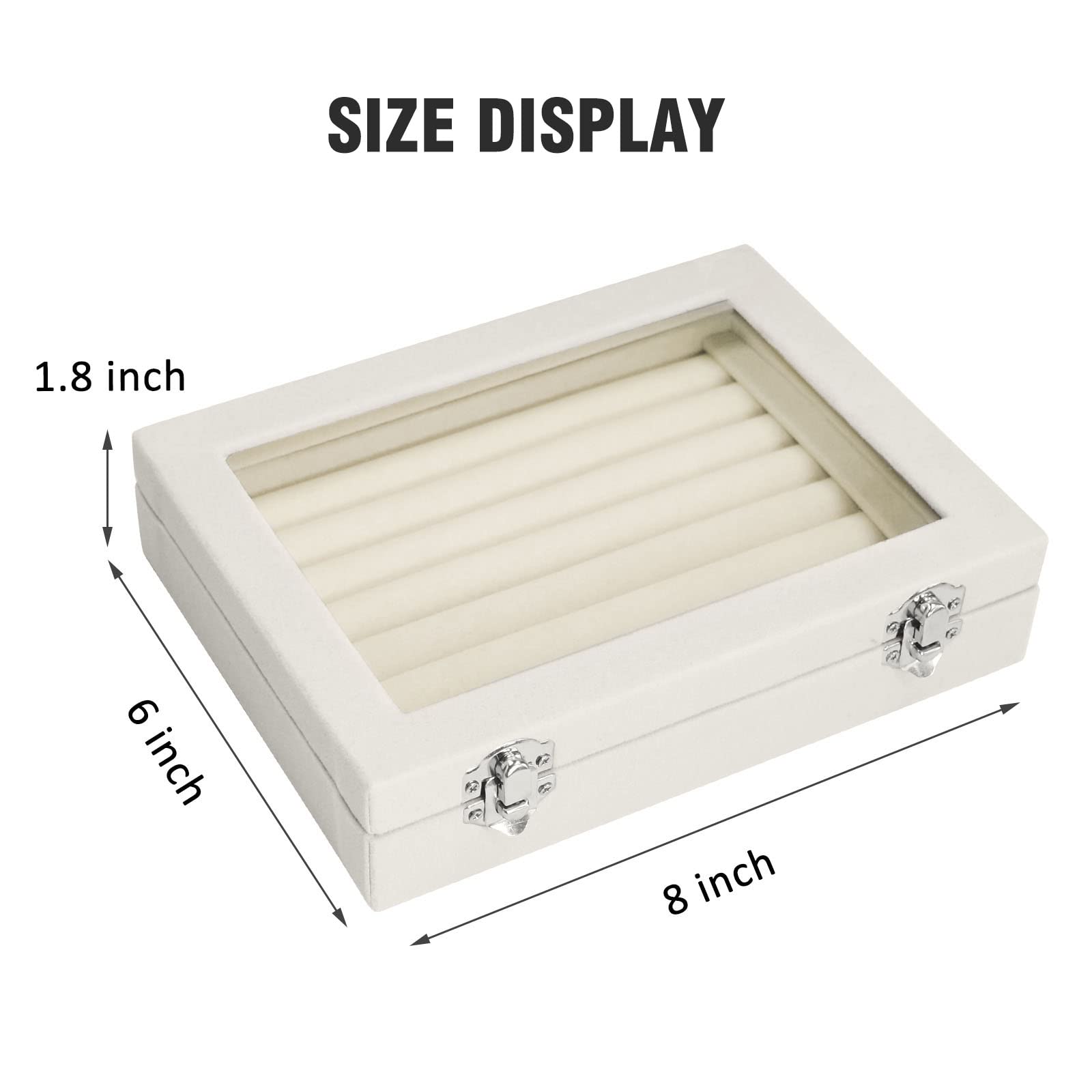 Vicoter Rings Organizer Tray 7 Slots Velvet Jewelry Earring Storage Box with Transparent lid Jewelry Display Case for Girls Wife Mom Women (Beige)