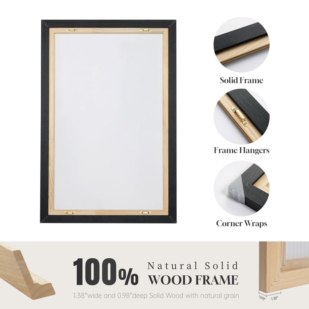 Framed Black and White Modern Abstract Wall Art, 3 Piece Canvas Prints Paintings Artwork for Walls, Minimalist Black White Grey Pictures for Living Room Dining Room Bedroom Office Wall Decor 16x24 In