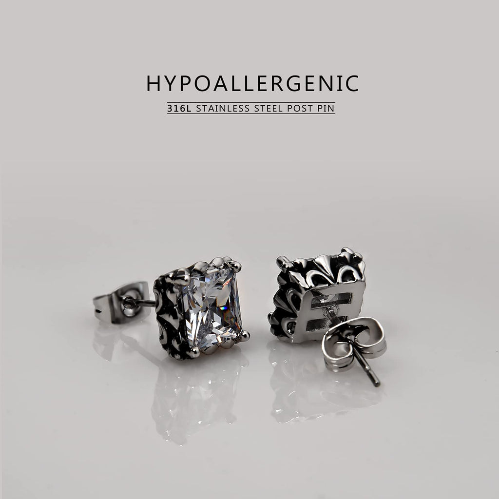 Retro Dark Shadow Stud Earrings, Hypoallergenic Stainless Steel Cubic Zirconia Earrings