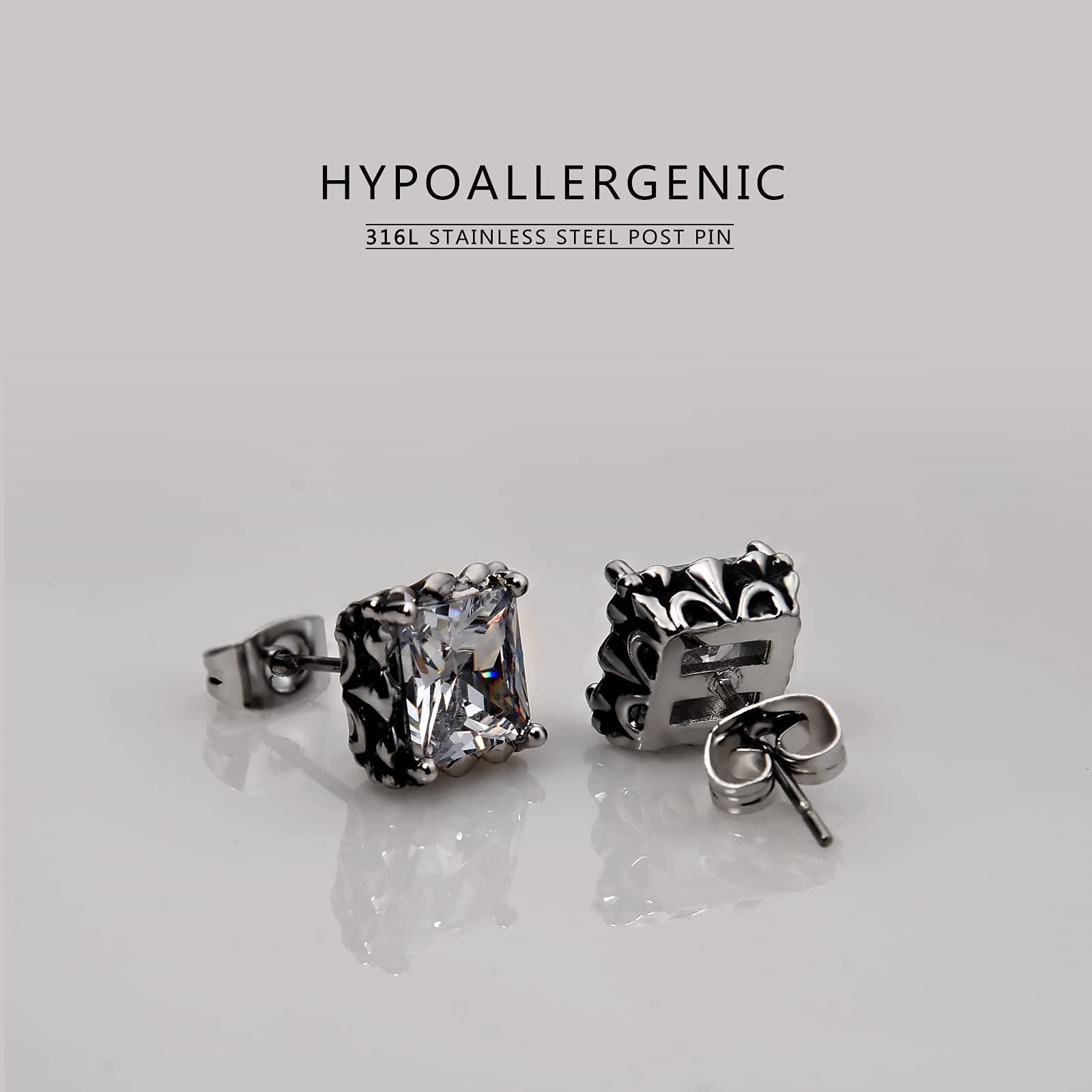 Retro Dark Shadow Stud Earrings, Hypoallergenic Stainless Steel Cubic Zirconia Earrings