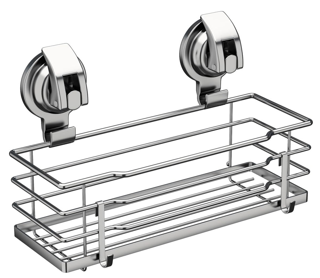 TESOT Suction Cup Shower Caddy, Shower Shelf Soap Dish with Hooks for Razor, Sponge, Rust Proof 304 Stainless Steel, Black