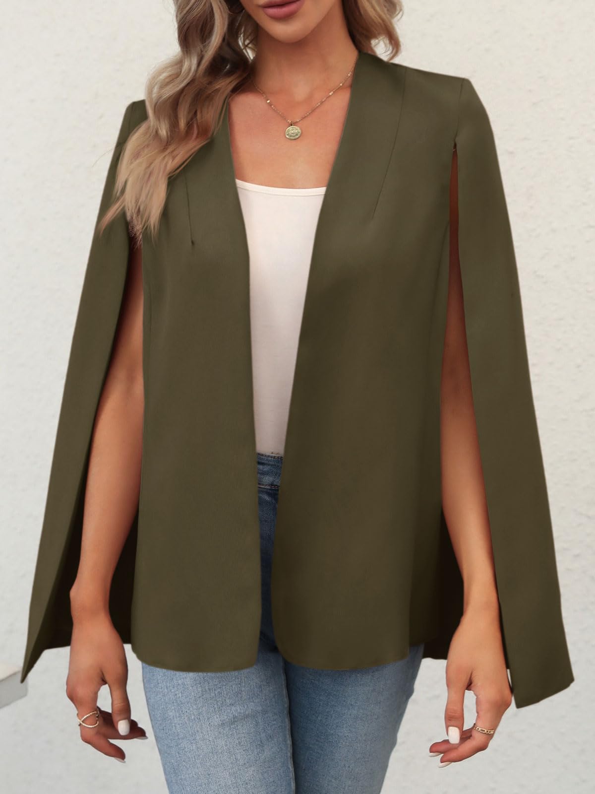 GAMISOTE Womens Cape Blazer Split Sleeve Open Front Casual Jacket Coat Workwear