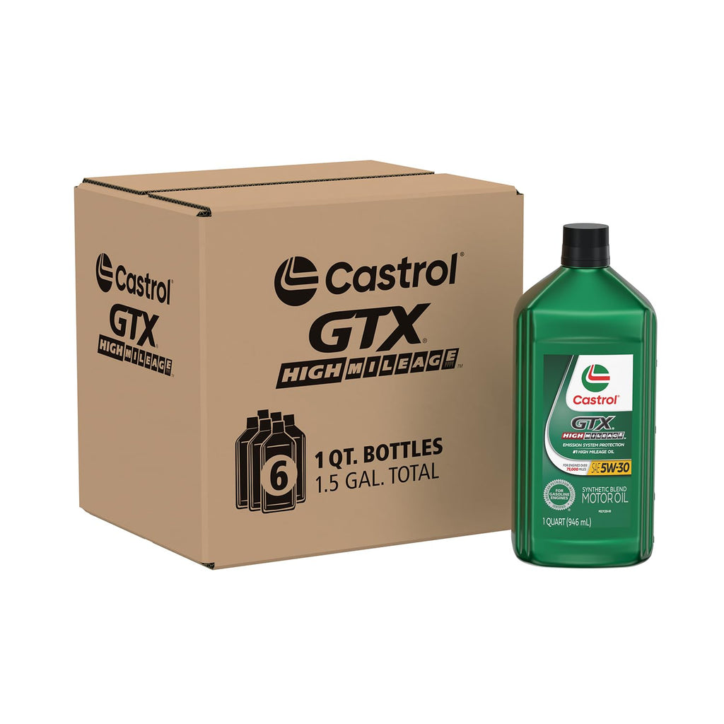 Castrol GTX High Mileage 5W-30 Synthetic Blend Motor Oil, 1 Quart, Pack of 6