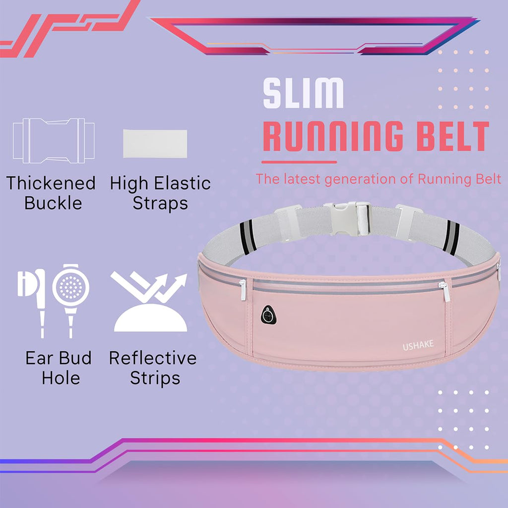 USHAKE Slim Running Belt, Workout Fanny Pack for Men Women,Exercise Waist Pack for Apple iPhone Holder, Runner Belt for Running Walking Cycling Camping Gym Black