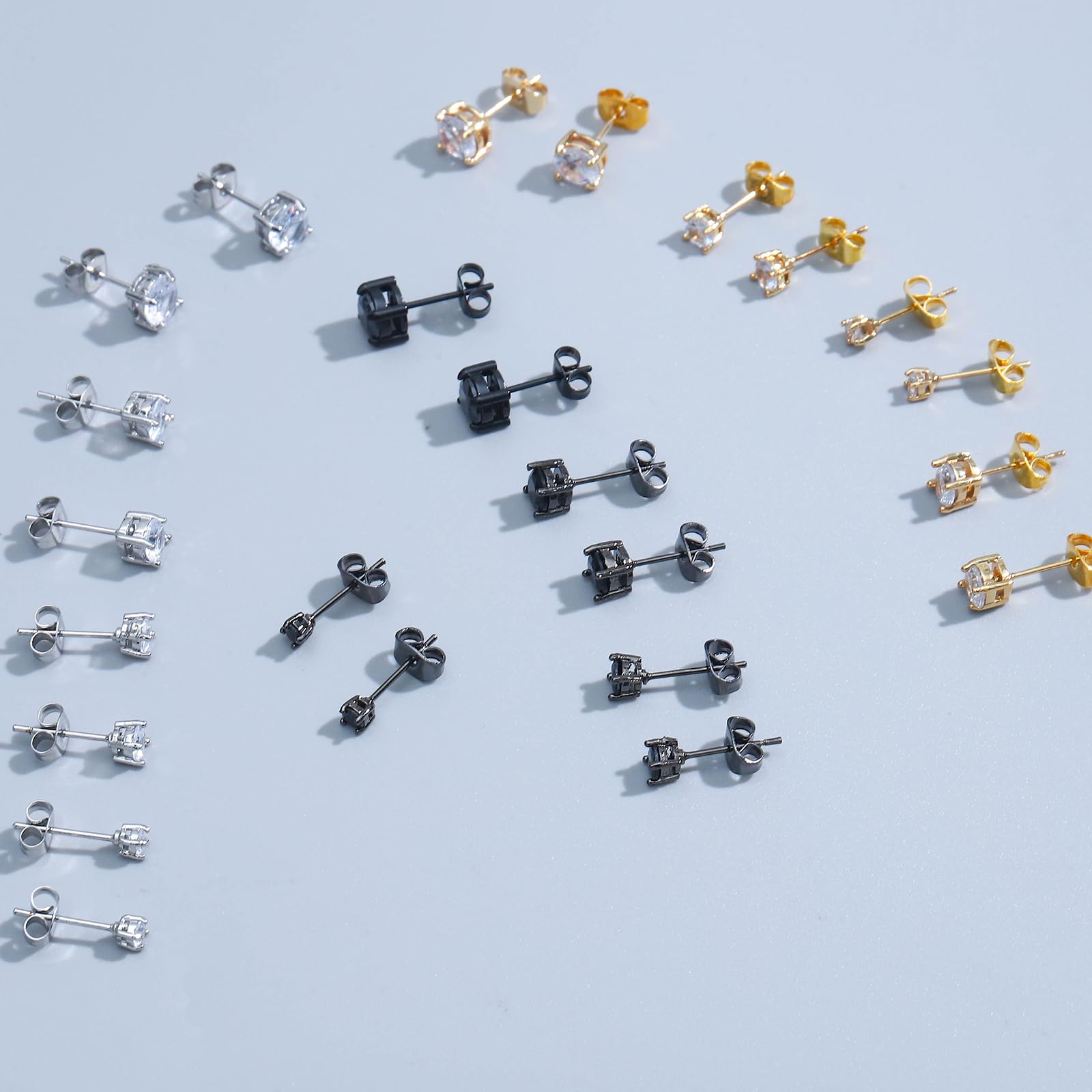 NEWITIN 12 Pairs Stainless Steel Stud Earrings for Men Hypoallergenic Earring Unisex Studs Inlaid Cubic Zirconia Men Earrings Hoop CZ Stud Earring Set for Women