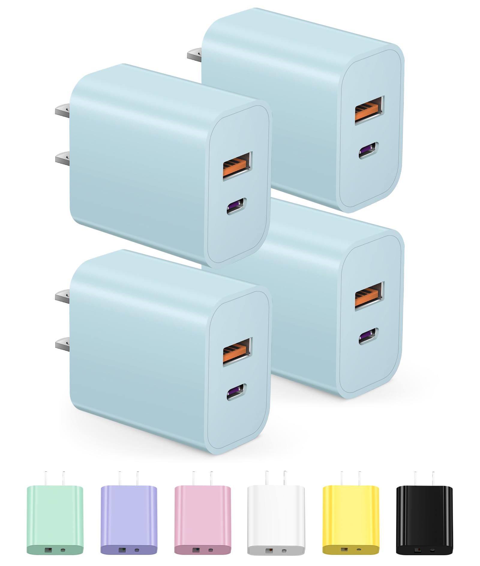 USB C Charger Block Charging Block Type C Charger 20W Wall Chargers 4 Pack for iPhone 16/16 Plus/16 Pro/16 Pro Max/iPhone 15/15 Pro/15 Pro Max/14/13/12 Pro/Samsung//Android(Black)