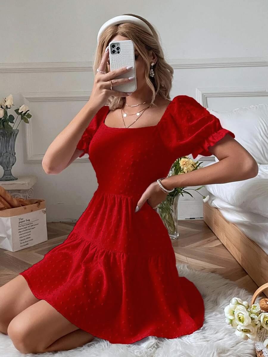 Narecte Summer Dresses for Women 2026,Tie Backless Swiss Dot Mini Dress,Ruffle Hem Flowy Casual Dresses