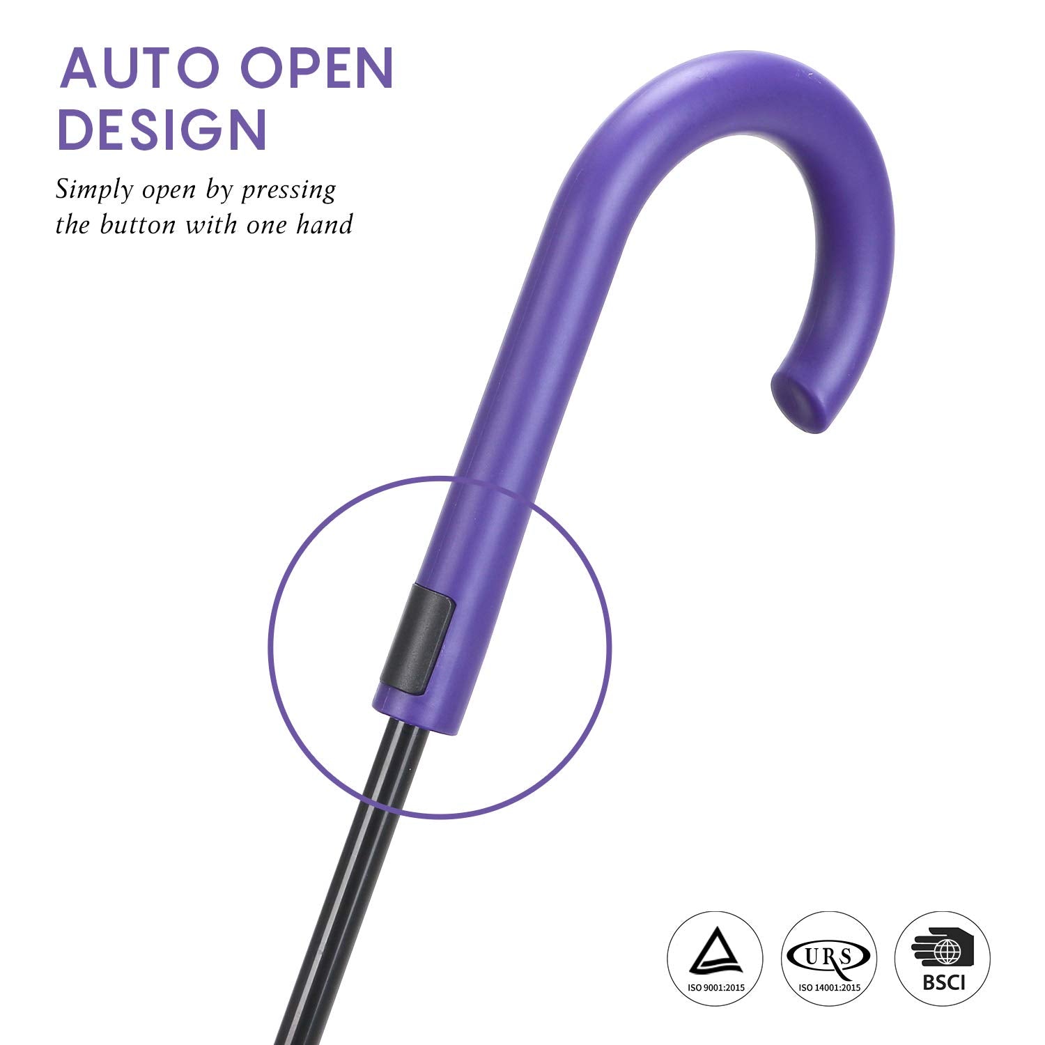 RUMBRELLA UV Stick Umbrella Auto Open UPF 50+ with J Hook Handle 51IN