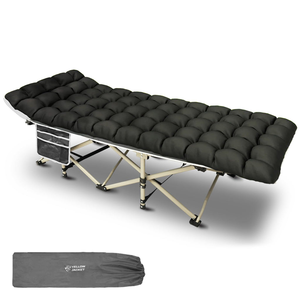 YELLOW JACKET Camping Cot with Mattress for Adults, Folding Sleeping Cot 600lbs Max Load, Portable Camping Cot with Carry Bag, 28" Wide Cot for Camping, Home,Office,Travel (Black)