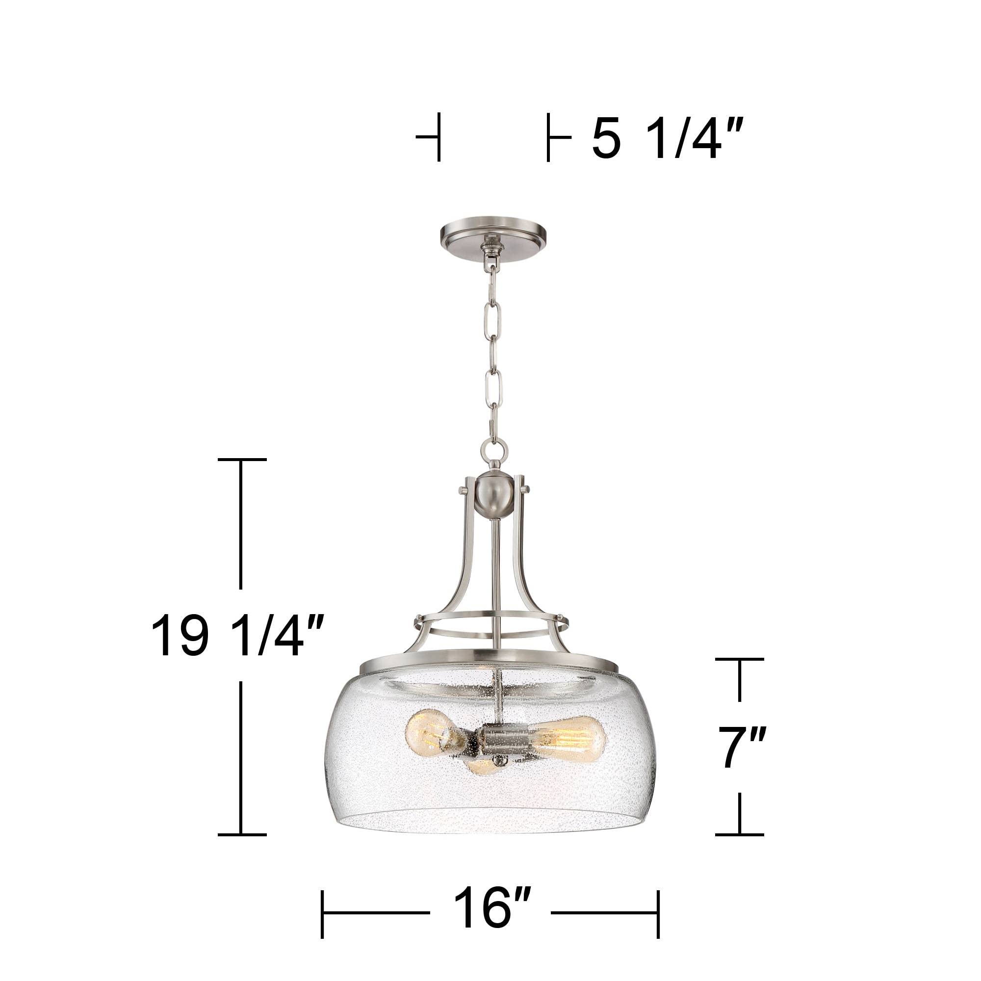 Franklin Iron Works Charleston Satin Nickel Pendant Chandelier 16" Wide Rustic Farmhouse Seeded Clear Glass LED 3-Light Fixture for Dining Room House Foyer Entryway Kitchen Bedroom Living Room