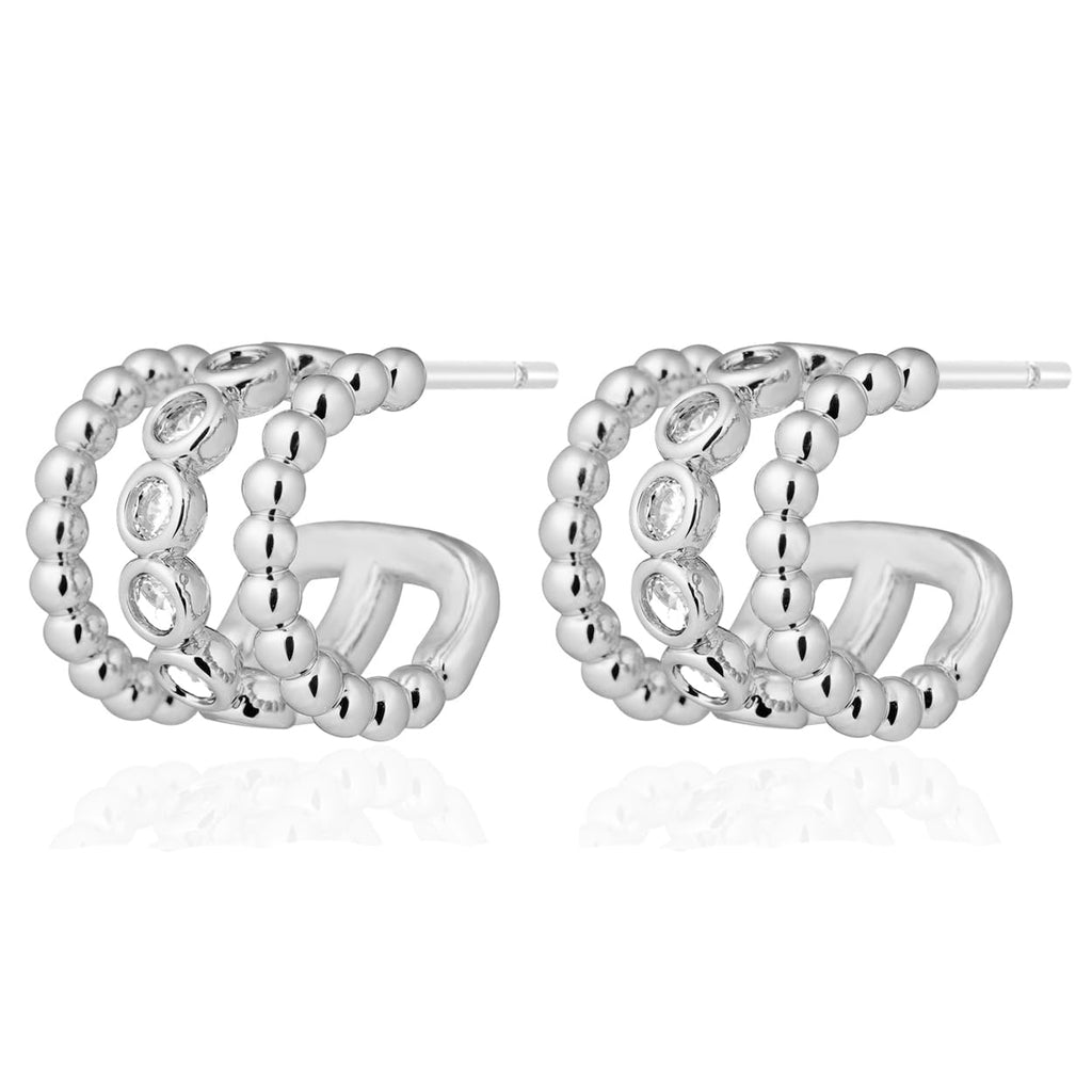 Obidos 14K Gold Plated Illusion Stud Earrings for Women | Triple Huggie Hoop Earrings for One Hole| Trendy Simple Hypoallergenic Fashion Accessories Gold Jewelry Gifts for Womens