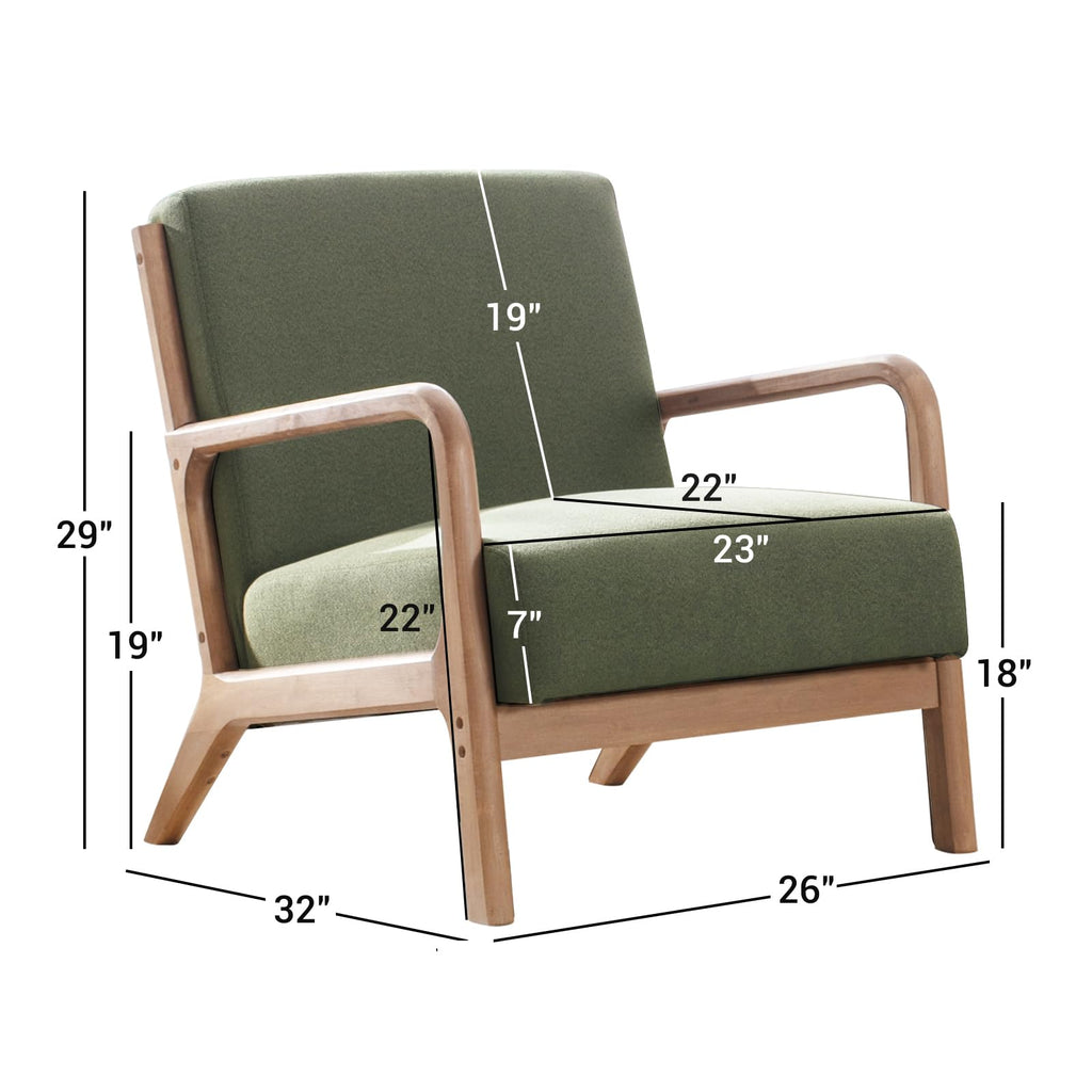 ANJ Mid Century Modern Accent Chair, Comfy Fabric Living Room Chairs with Solid Wood Frame, Lounge Reading Armchair, Easy Assembly, Beige