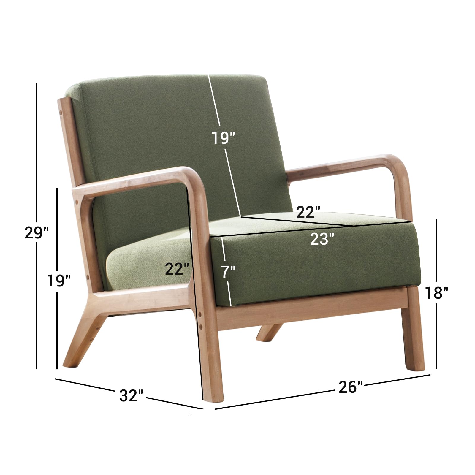 ANJ Mid Century Modern Accent Chair, Comfy Fabric Living Room Chairs with Solid Wood Frame, Lounge Reading Armchair, Easy Assembly, Beige