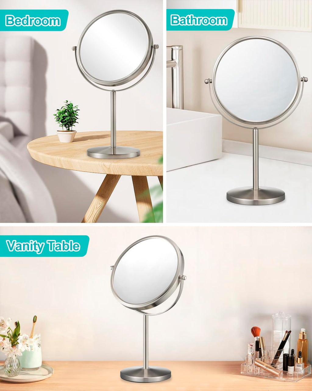 ALHAKIN 10x Magnifying Makeup Mirror, 8 Inch Tabletop Mirror Double Sided with Magnification, Swivel Make Up Mirror for Bathroom, Black