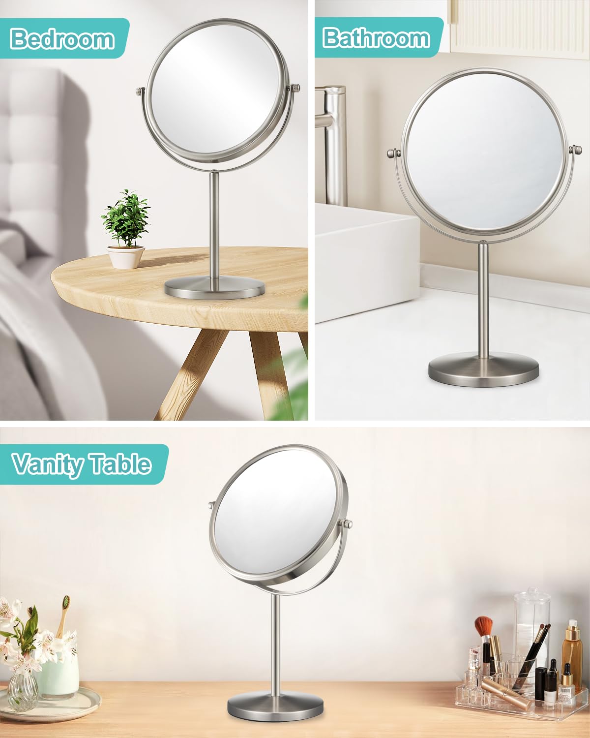 ALHAKIN 10x Magnifying Makeup Mirror, 8 Inch Tabletop Mirror Double Sided with Magnification, Swivel Make Up Mirror for Bathroom, Black