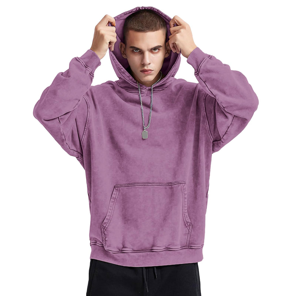 Bobeutou Oversized Hoodie Men Vintage Cotton Casual Hooded Sweatshirt Trendy Baggy Basic Hoodies Retro Pullover Streetwear