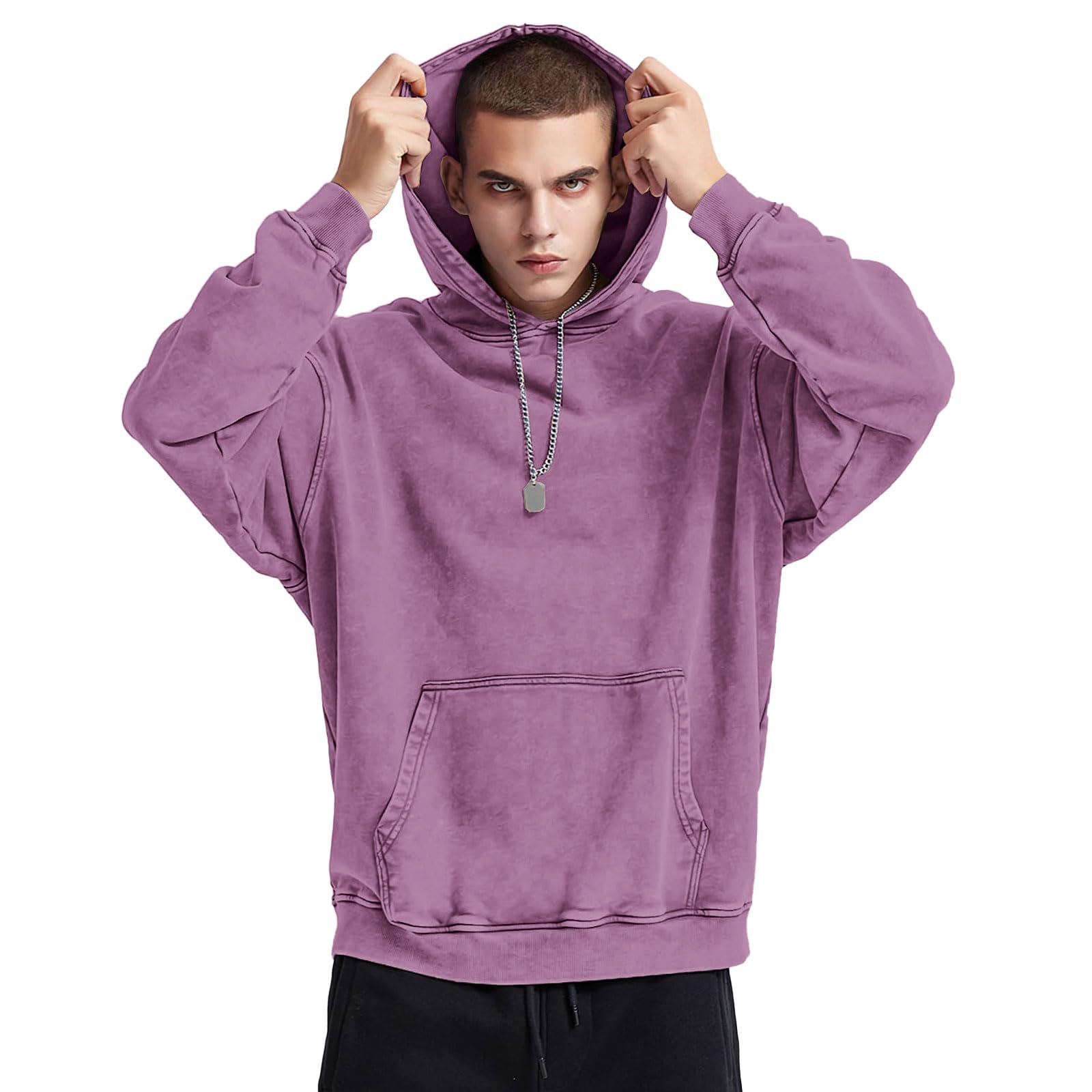 Bobeutou Oversized Hoodie Men Vintage Cotton Casual Hooded Sweatshirt Trendy Baggy Basic Hoodies Retro Pullover Streetwear