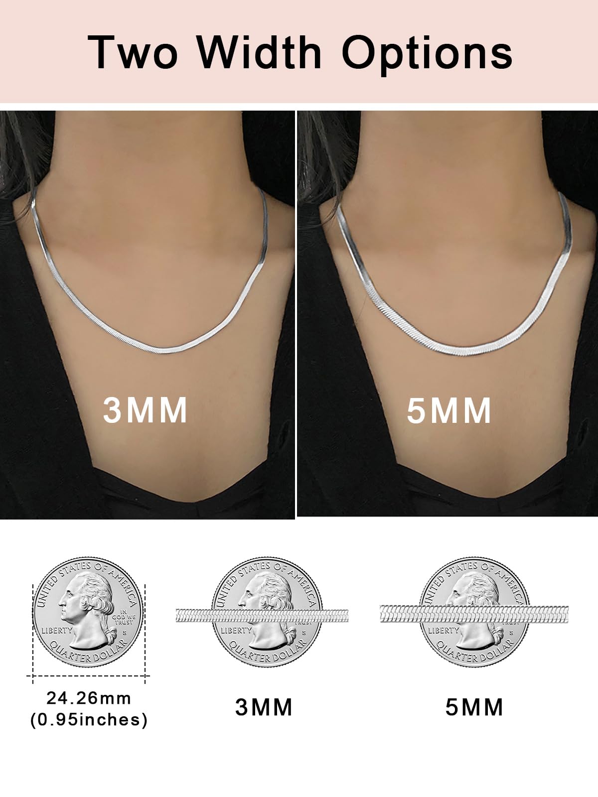 FOCALOOK 14K Gold Plated Necklaces for Women, Fashion Herringbone Choker Necklace Stainless Steel Flat Snake Chain 3/5MM(W) 12.5"/15"/18"+3.5"(L)