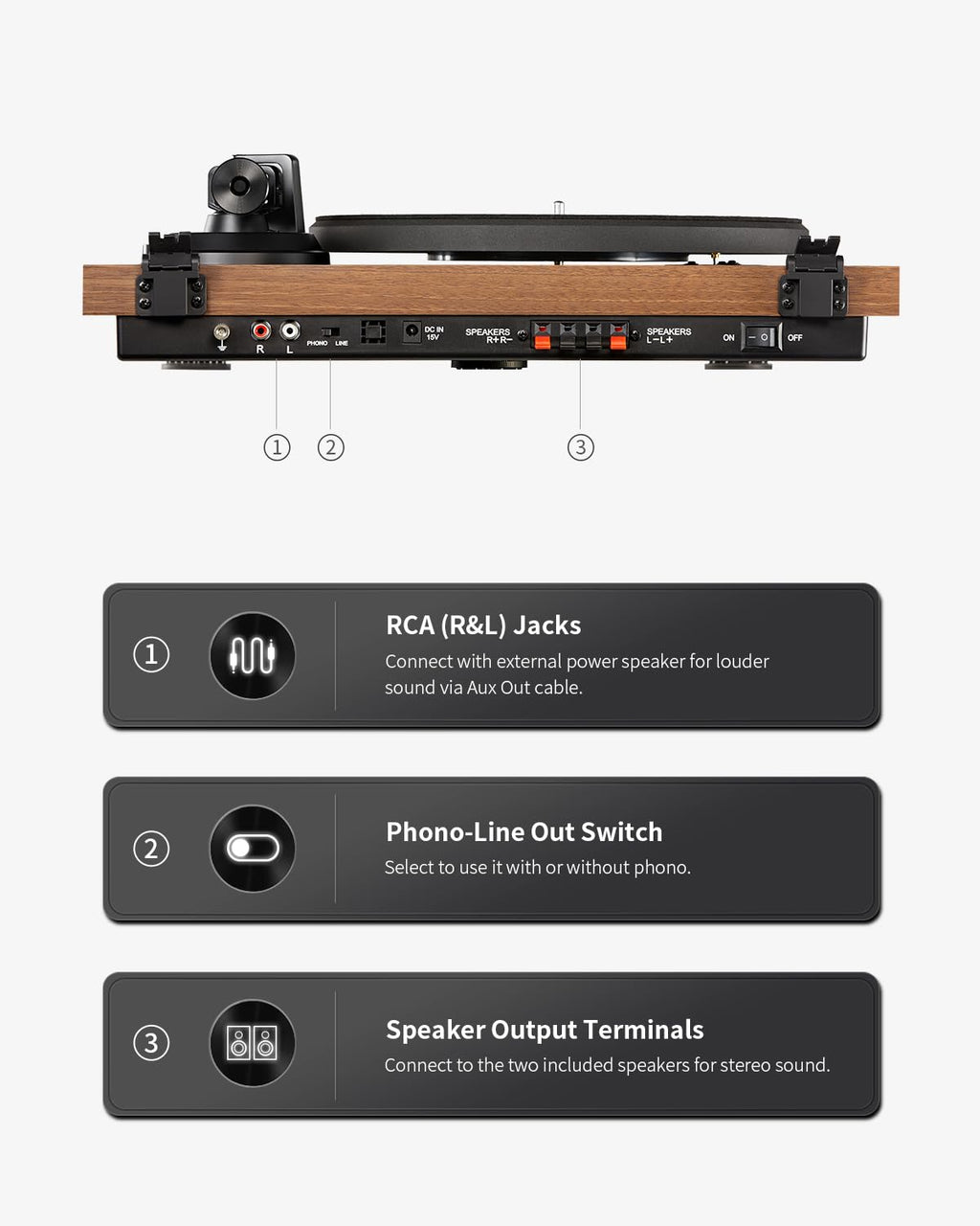 ANGELS HORN Bluetooth Turntable with Speakers, Vinyl Record Player System with AT-3600L, Built-in Phono Preamp, Belt Drive 2-Speed, Adjustable Counterweight, Pitch Control Hi-Fi Record Player System