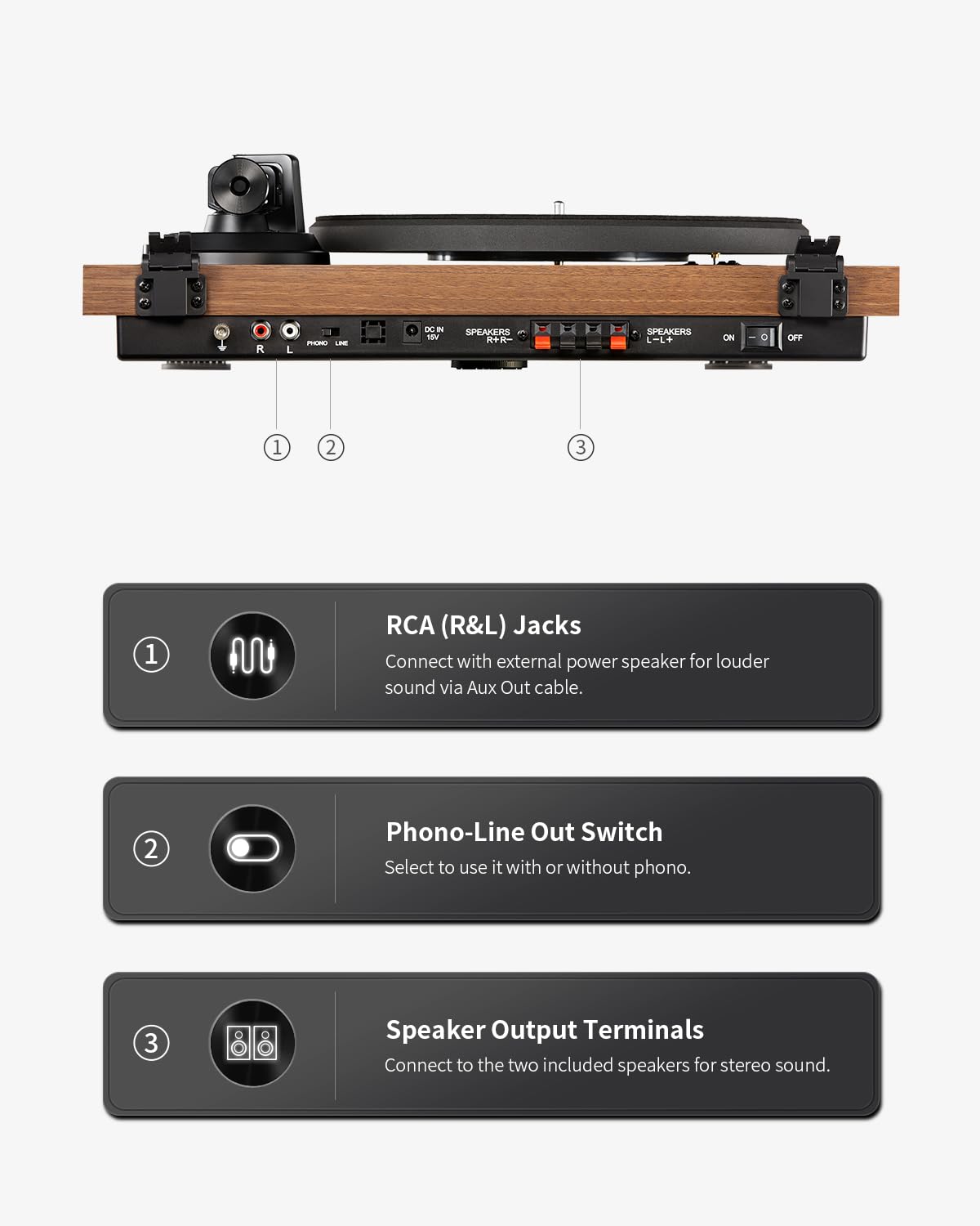 ANGELS HORN Bluetooth Turntable with Speakers, Vinyl Record Player System with AT-3600L, Built-in Phono Preamp, Belt Drive 2-Speed, Adjustable Counterweight, Pitch Control Hi-Fi Record Player System