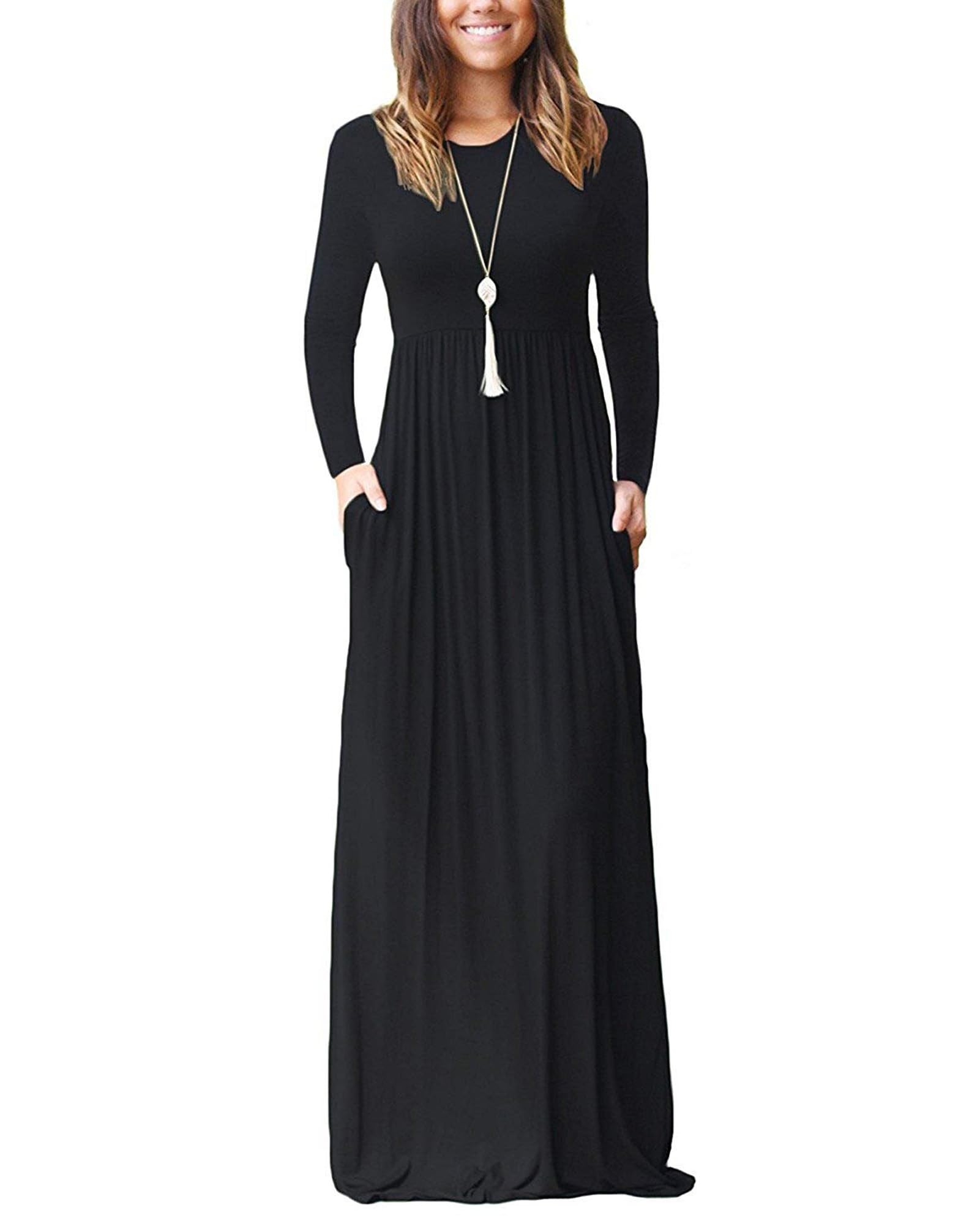 AUSELILY Women's Classic Long Sleeve Dress Loose Plain Long Casual Maxi Dresses with Pockets 2026
