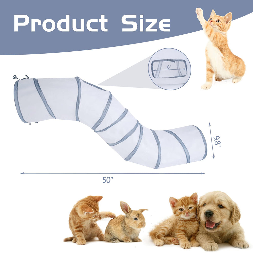 Sheldamy Cat Tunnel, 2-Way Collapsible Play Tunnel, Interactive Toy Maze for Small Animals, Suitable for Kittens, Puppies, Rabbits, Ferrets, Blue & Black