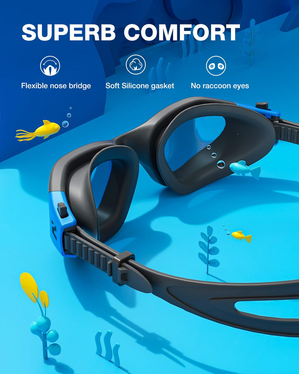 ZIONOR Kids Swim Goggles, G1MINI SE No Leak Anti-Fog Goggles for Kids 6-14, Soft Silicone Comfort Fit, Easy Adjust Strap