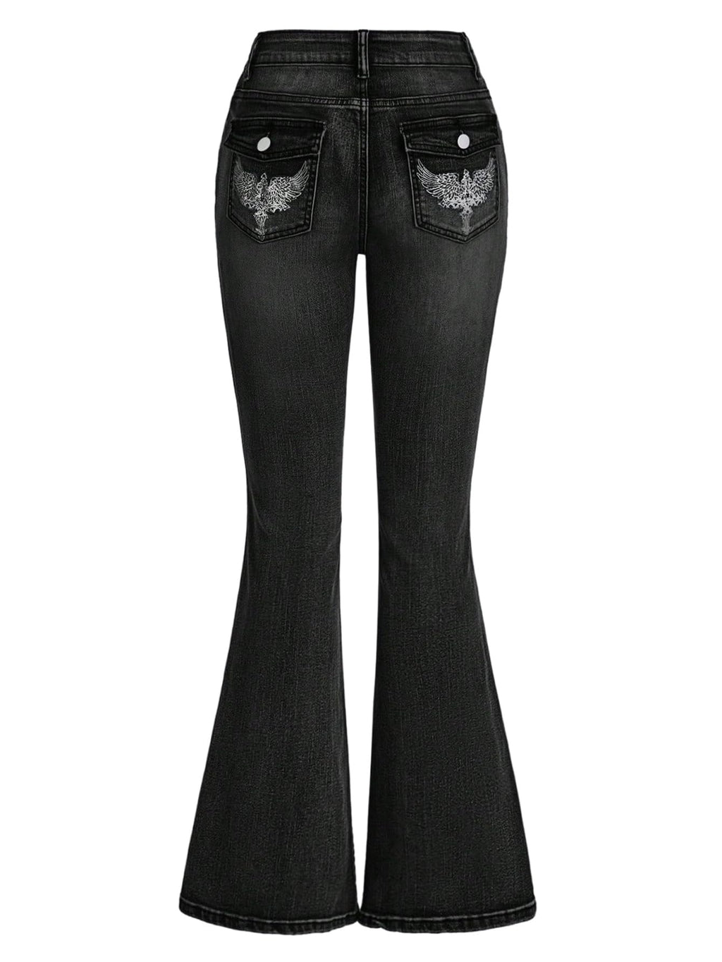 MakeMeChic Women's Bell Bottom Jeans Stretchy Flared Jeans Embroidered Y2K High Waist Denim Pants