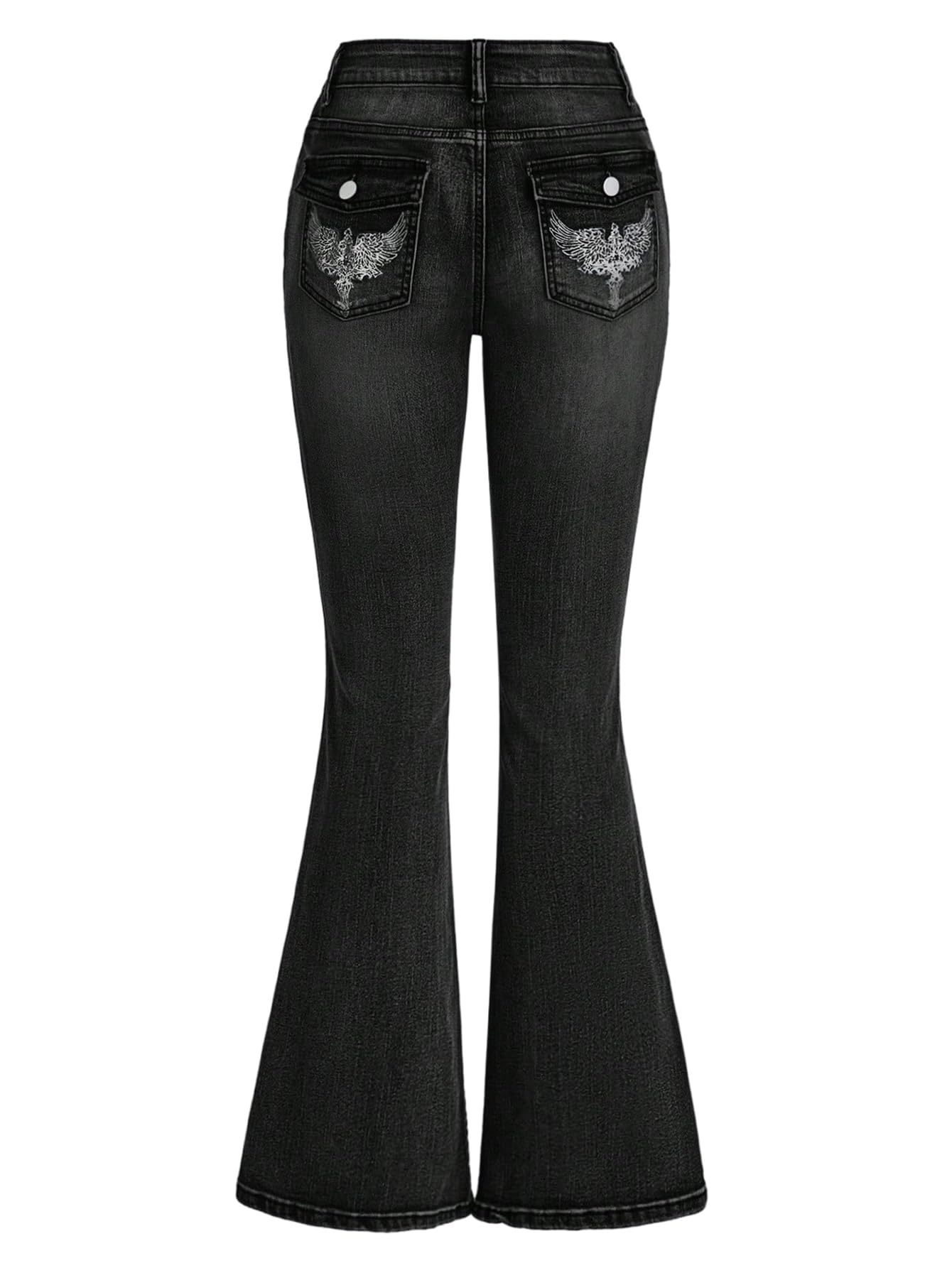 MakeMeChic Women's Bell Bottom Jeans Stretchy Flared Jeans Embroidered Y2K High Waist Denim Pants