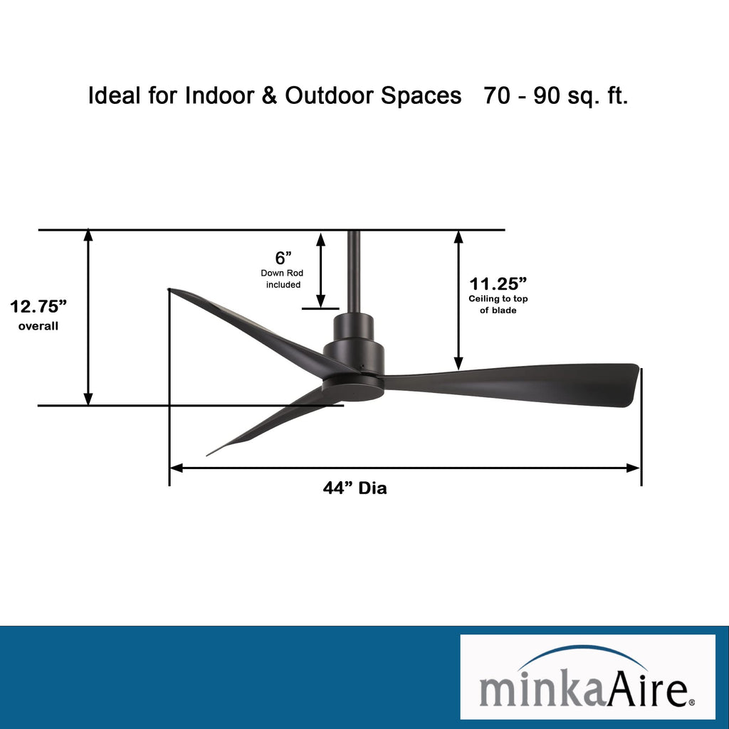 MINKA-AIRE F786-CL Simple 44 Inch Outdoor 3 Blade Ceiling Fan with DC Motor, Coal