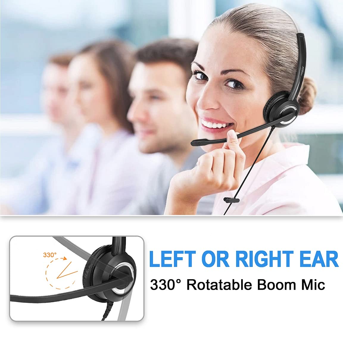 Polycom Phone Headset Noise Cancelling Mic RJ9 U10P Bottom Cable Compatible with Polycom VVX, Shoretel, Nortel Phones
