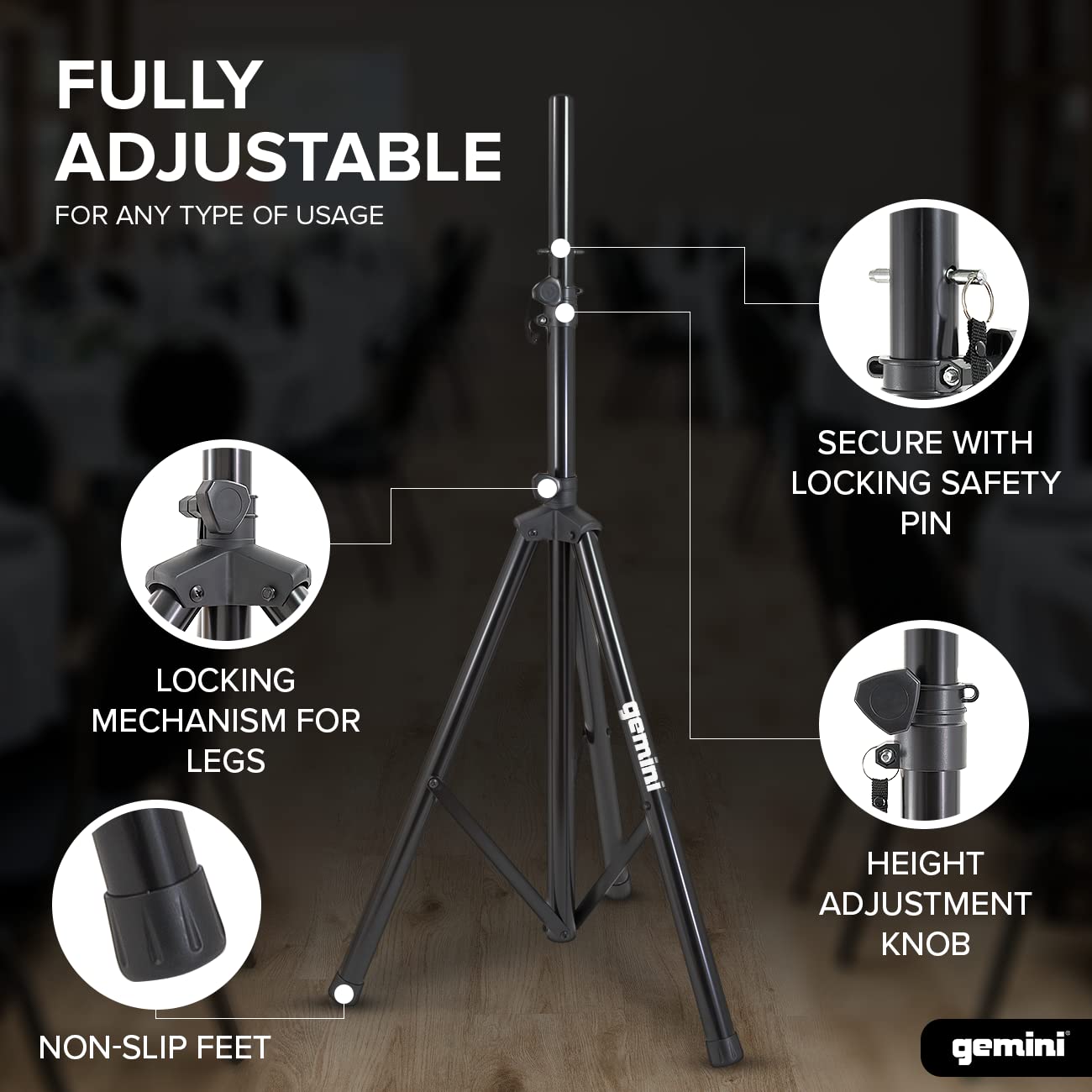Gemini Sound ST-Pack Heavy Duty Professional Audio Universal DJ Fold-Out Telescoping Tripod Steel Speaker Stands (Set of 2), Up to 80" Inches Tall, 200lb Weight Capacity with Carry Bag Included,Black