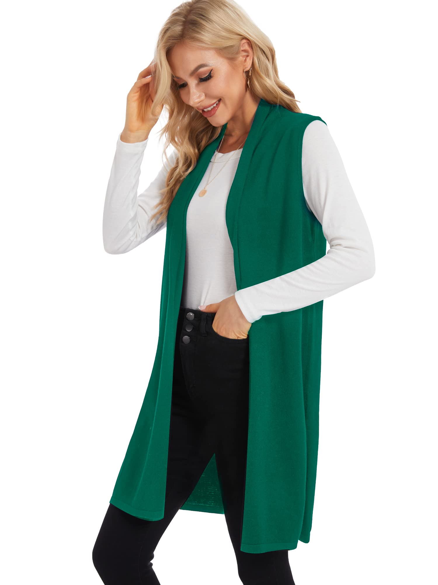 Moss Rose Women's Long Knit Cardigan Vest Casual Sleeveless Open Front Draped Duster Vest (Available in Plus Size)