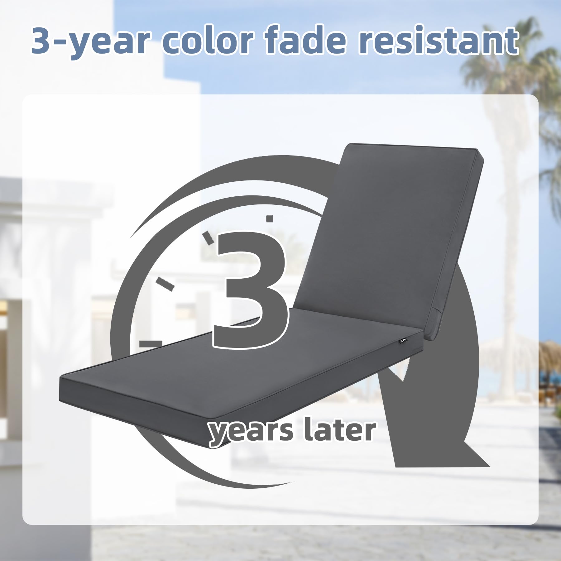Favoyard Chaise Lounge Cushions Outdoor 72 x 21 x3 Inch Waterproof & 3-Year Fade Resistant Outdoor Lounge Chair Cushions with Removable Cover, Ties and Hidden Zipper for Patio Pool Lounge Chairs